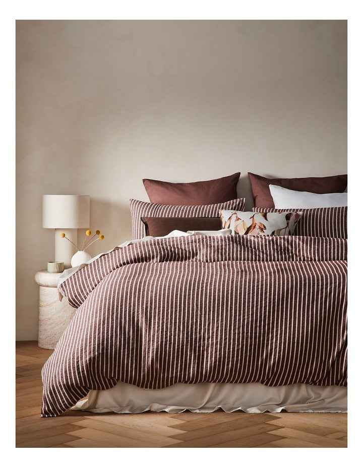Hinterland Cotton Linen Quilt Cover Set in Mahogany Stripe