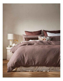 Hinterland Cotton Linen Quilt Cover Set in Mahogany Stripe
