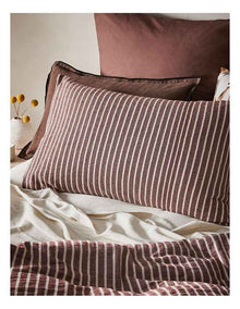 Hinterland Cotton Linen Quilt Cover Set in Mahogany Stripe