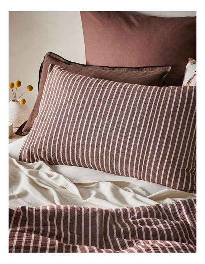 Hinterland Cotton Linen Quilt Cover Set in Mahogany Stripe