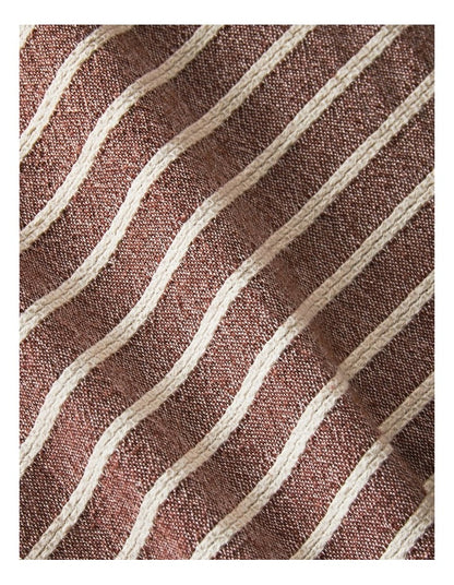 Hinterland Cotton Linen Quilt Cover Set in Mahogany Stripe
