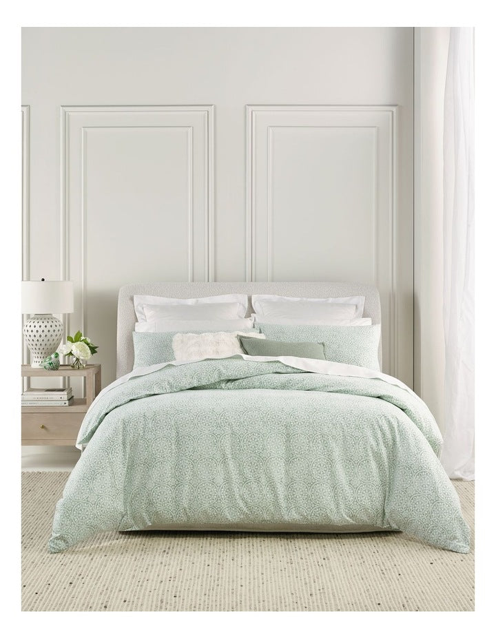 Printed Cotton Flannelette Quilt Cover Set in Sage Medallion