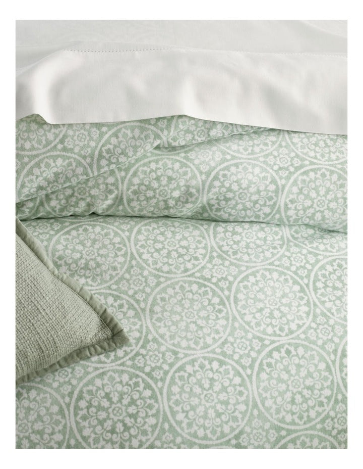 Printed Cotton Flannelette Quilt Cover Set in Sage Medallion