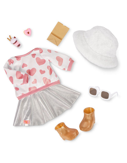 DELUXE OUTFIT WITH HEART PRINT TOP & SKIRT