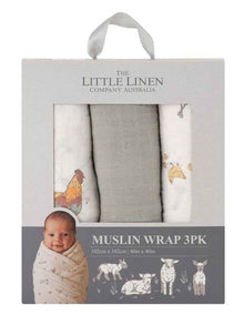 Muslin Wraps Pack of 3 in Farmyard Lamb