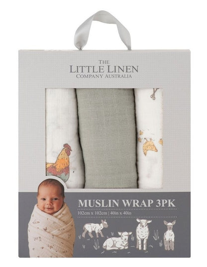 Muslin Wraps Pack of 3 in Farmyard Lamb