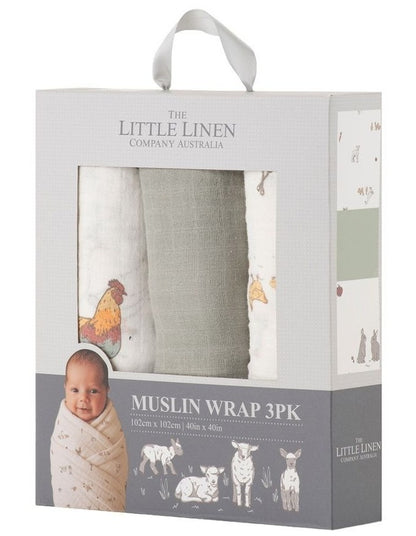 Muslin Wraps Pack of 3 in Farmyard Lamb