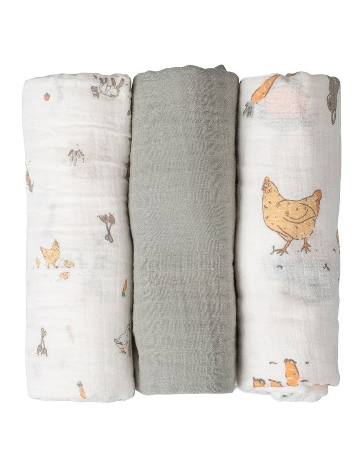 Muslin Wraps Pack of 3 in Farmyard Lamb