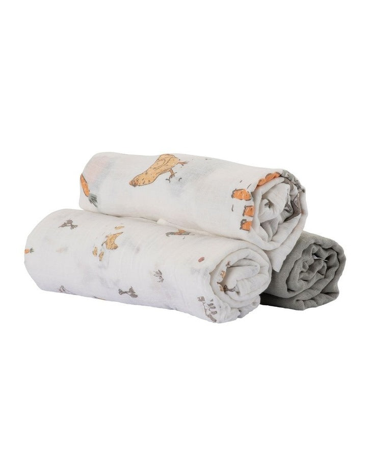 Muslin Wraps Pack of 3 in Farmyard Lamb