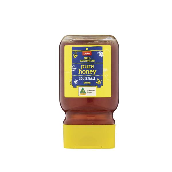 COLES PURE AUSTRALIAN HONEY UPSIDE DOWN SQUEEZE 500G