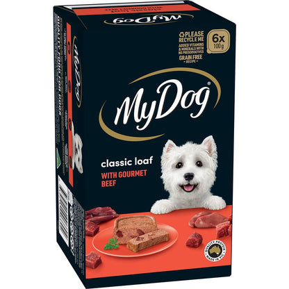 My Dog Adult Wet Dog Food Classic Loaf with Gourmet Beef Trays 100g x 6 pack