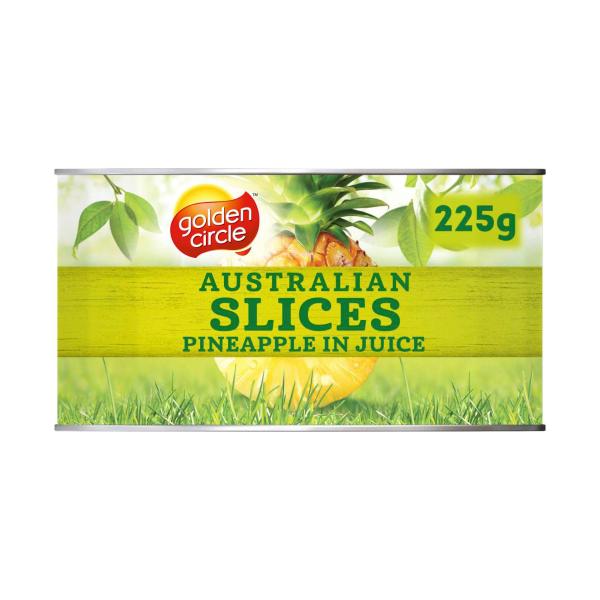 GOLDEN CIRCLE AUSTRALIAN PINEAPPLE:SLICES IN JUICE:.:225 GRAM