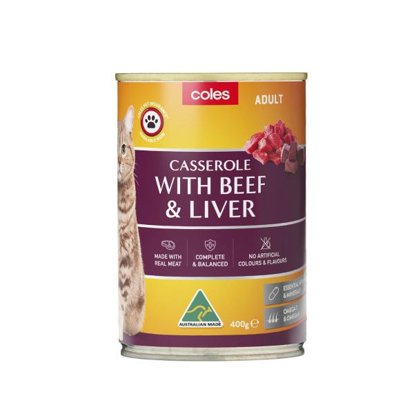COLES CAT FOOD BEEF & LIVER 400GRAM