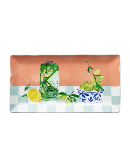 Valentina 29.5cm Rectangular Porcelain Serving Platter Olive Oil