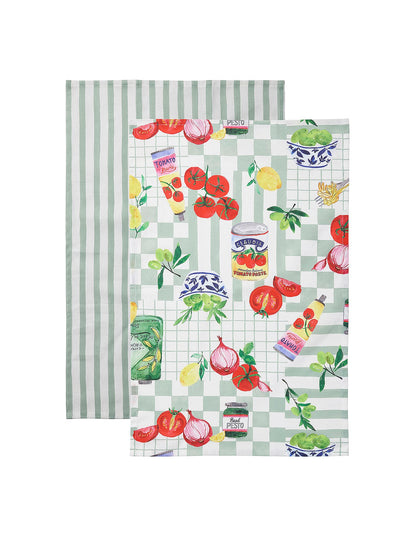 Florence 45cm x 70cm Set of 2 Cotton Tea Towels Italian Ingredients Print