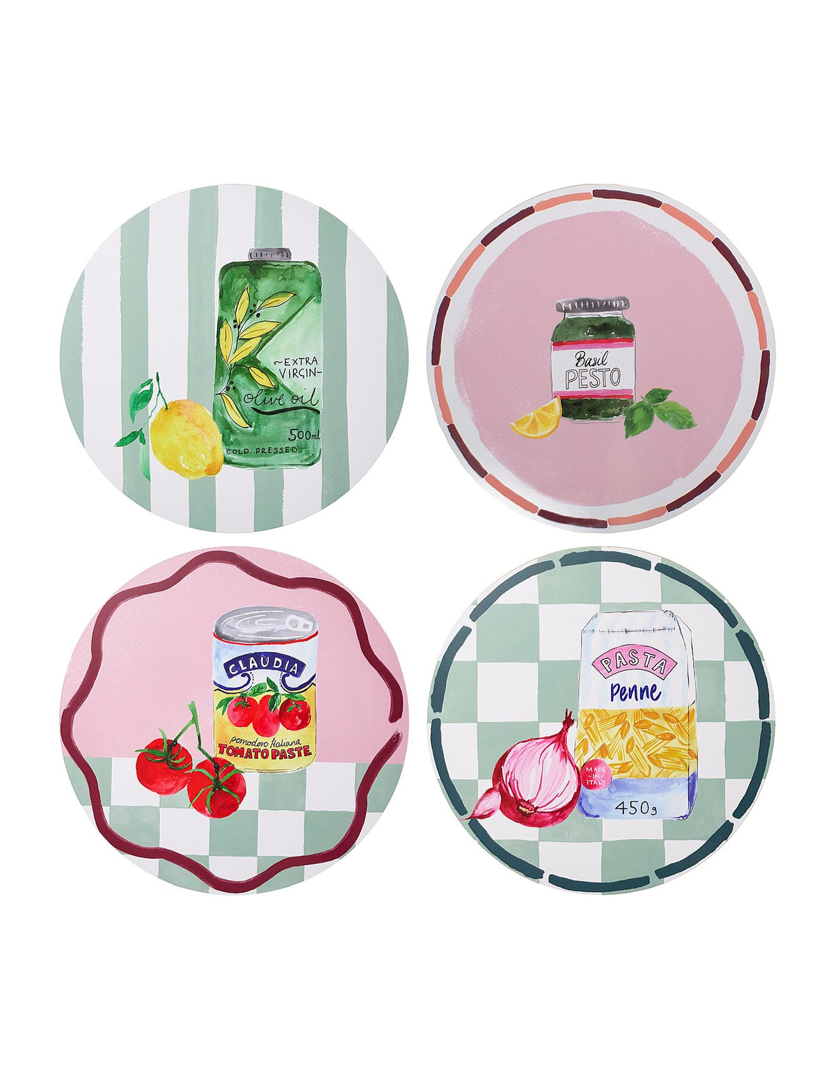 Valentina 10cm Set of 4 Cork Backed Round Coasters Italian Print Set