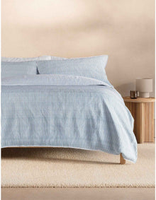 REILLY STRIPE DOUBLE QUILT COVER SET IN CHAMBRAY