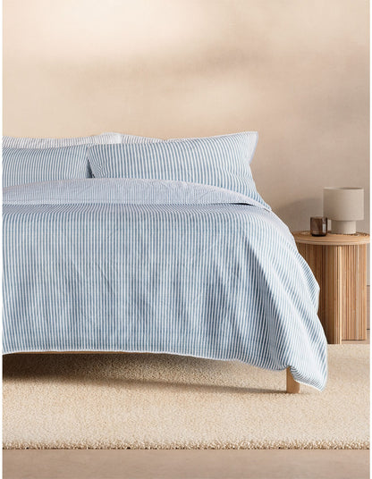 REILLY STRIPE DOUBLE QUILT COVER SET IN CHAMBRAY