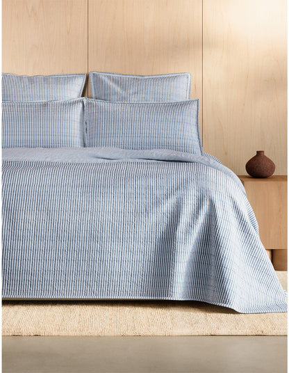 REILLY STRIPE QUEEN BED COVER IN CHAMBRAY