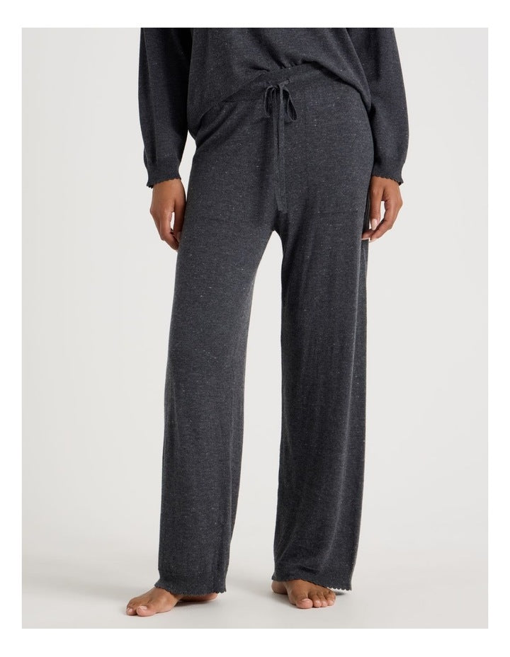 Cosy Scallop Edge Knit Wide Leg Pant in Charcoal Marle