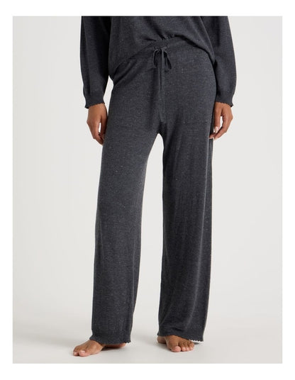 Cosy Scallop Edge Knit Wide Leg Pant in Charcoal Marle