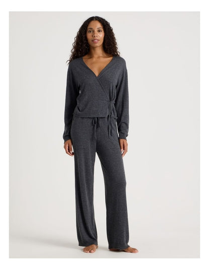 Cosy Scallop Edge Knit Wide Leg Pant in Charcoal Marle