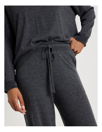 Cosy Scallop Edge Knit Wide Leg Pant in Charcoal Marle