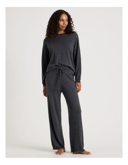 Cosy Scallop Edge Knit Wide Leg Pant in Charcoal Marle