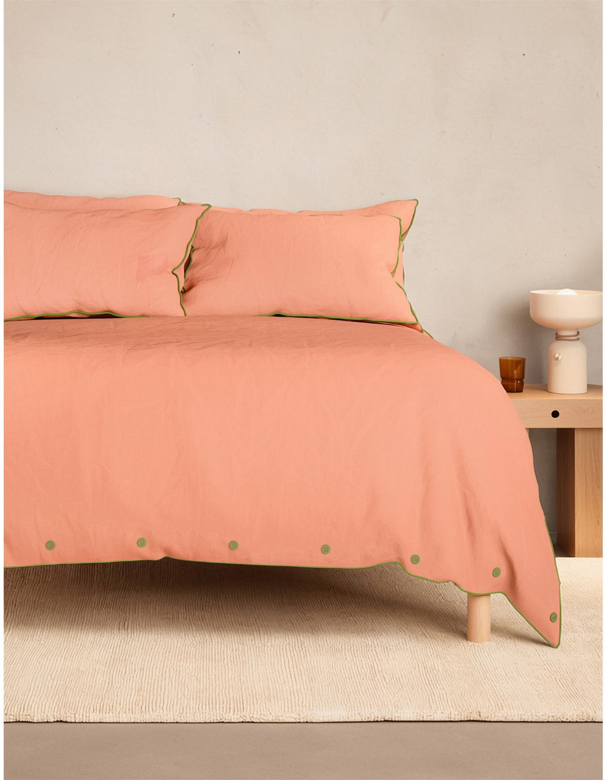BAYLEY PIPED QUILT COVER SET QUEEN IN PEACH BLUSH