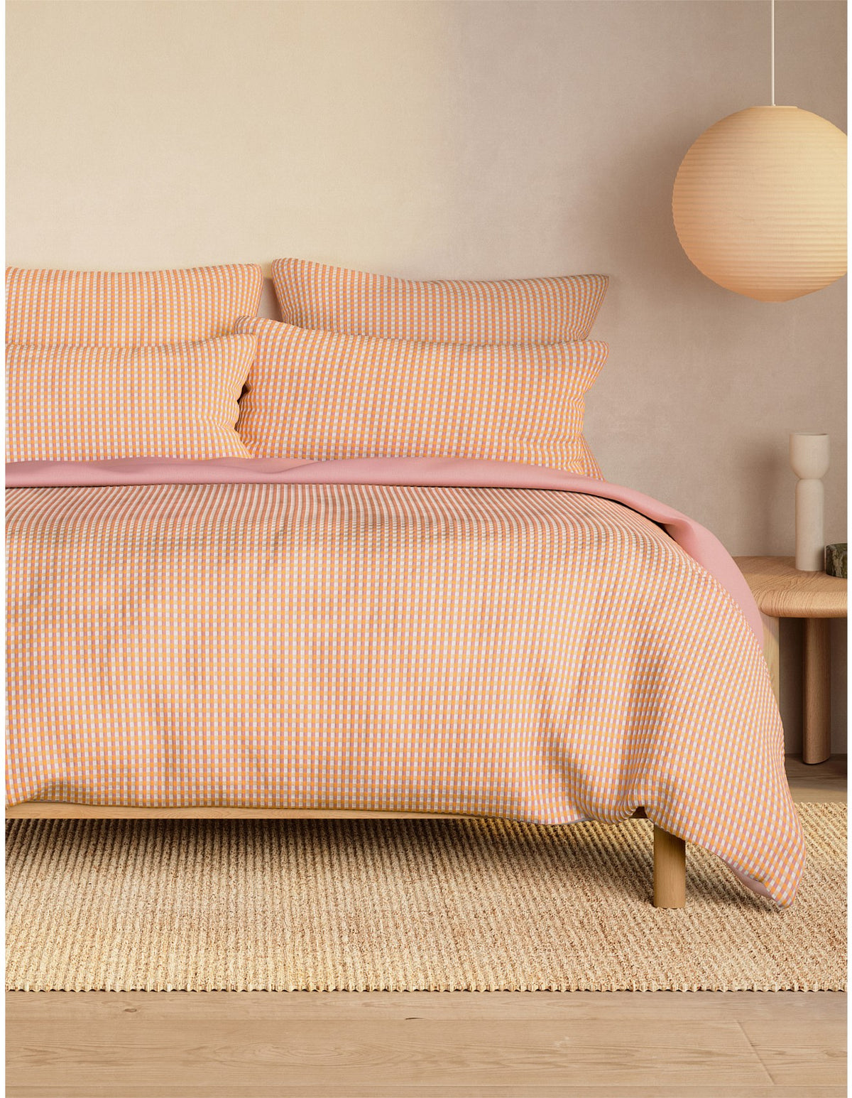 ROMI CHECK EUROPEAN PILLOWCASE IN ORANGE SORBET