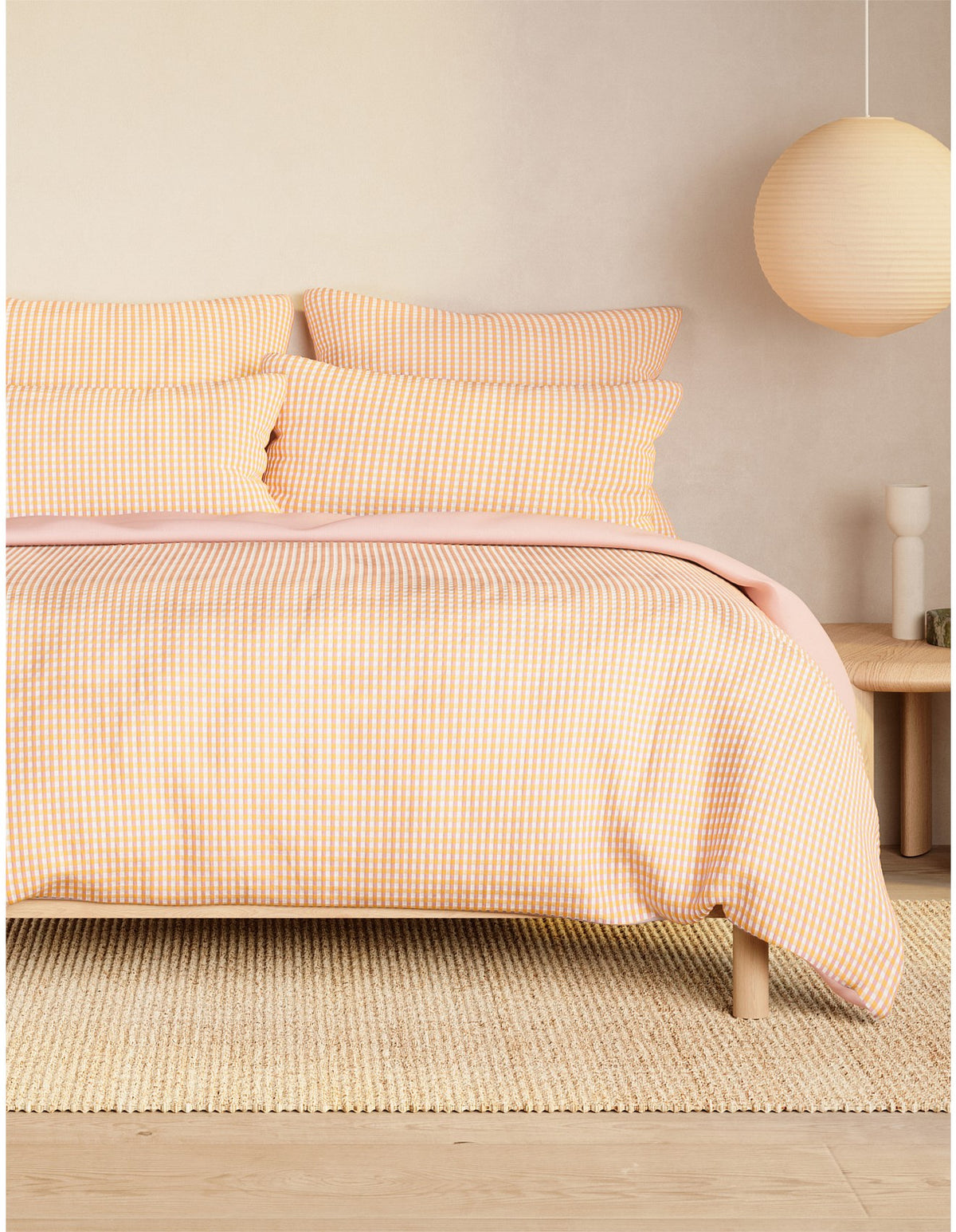ROMI CHECK QUILT COVER SET QUEEN IN ORANGE SORBET