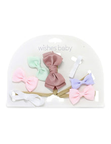 Bow Clip & Hair Wrap Pack Of 7 in Multi