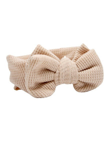 Waffle Bow Headband in Beige