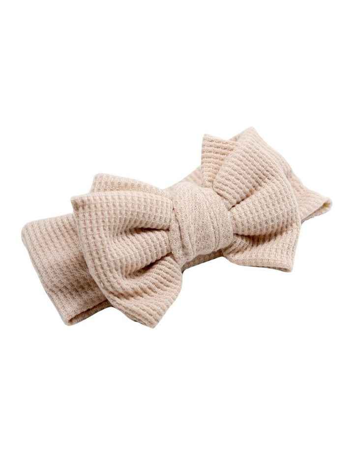 Waffle Bow Headband in Beige