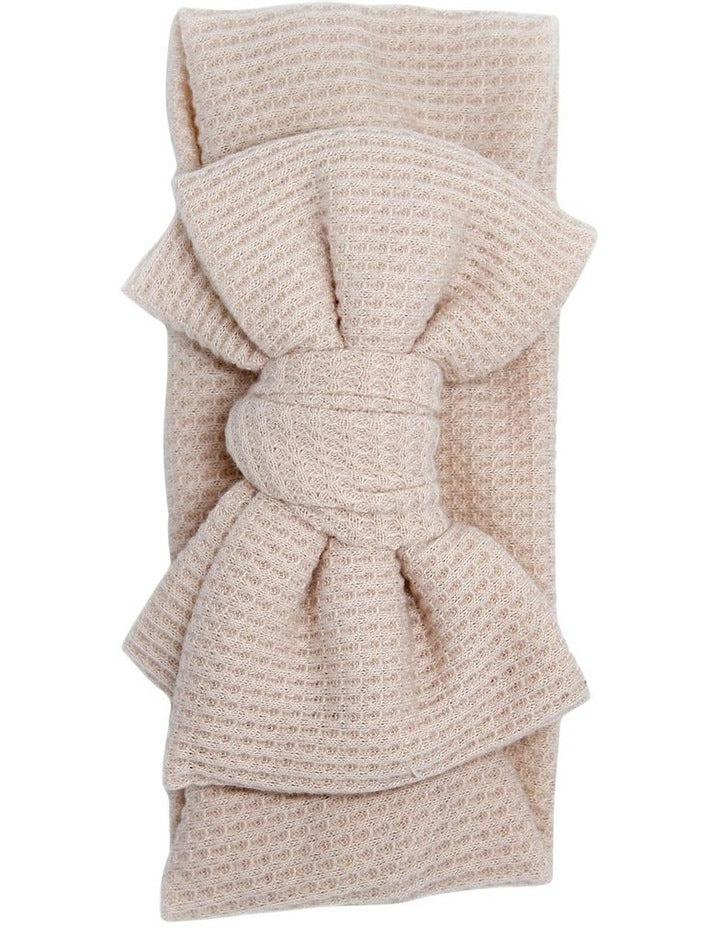Waffle Bow Headband in Beige