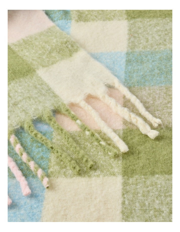 Faux Mohair Check Throw in Baby Blue