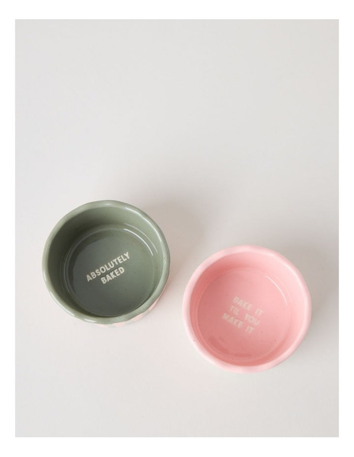 Ramekin Set of Two in Pink, Green, and White