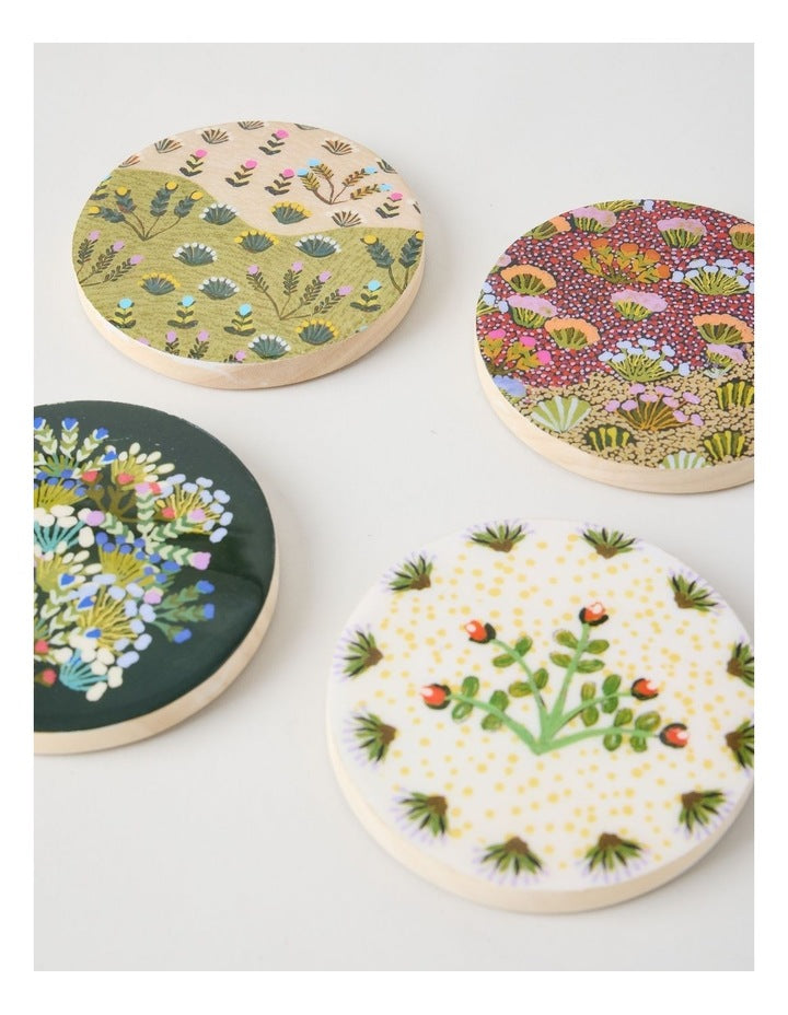 Artists of Ampilatwatja x Art Series Artists Coasters Set of 4 by Latoya Ngwarraye Petrick