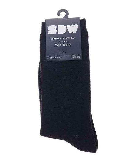 1 Pair Crew Length Socks Contain Wool in Black