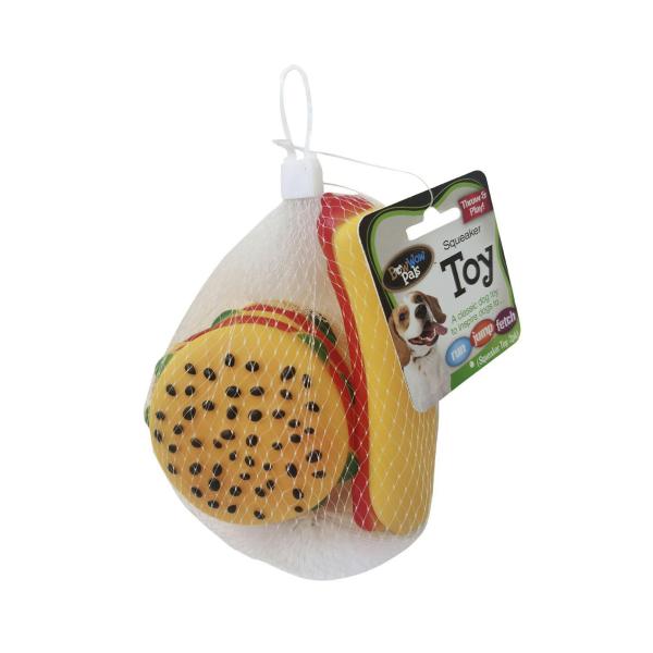 BOW WOW SQUEAKER TOY HAMBURGER & HOT DOG 2PACK