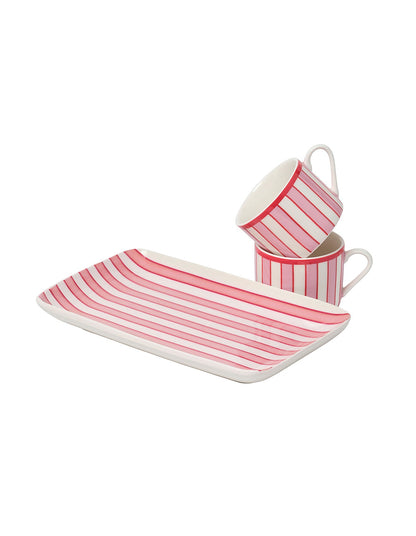Lines and Stripes 20cm Set of 2 New Bone China Espresso Set Red Stripe