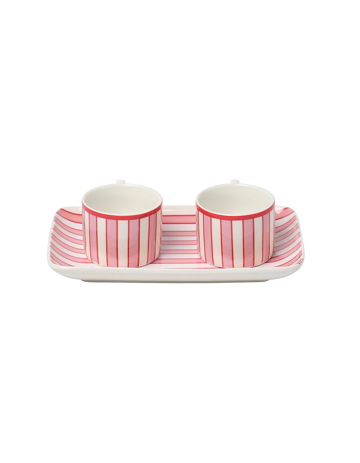 Lines and Stripes 20cm Set of 2 New Bone China Espresso Set Red Stripe