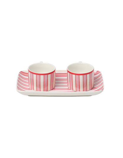 Lines and Stripes 20cm Set of 2 New Bone China Espresso Set Red Stripe