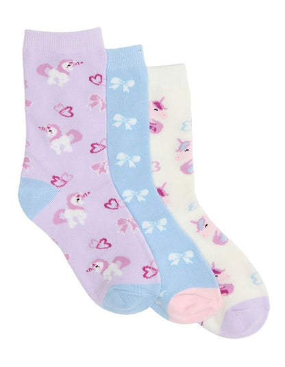 Kids Patterned Crew Socks 3 Pack in Lilac/Blue