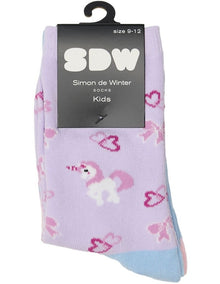 Kids Patterned Crew Socks 3 Pack in Lilac/Blue