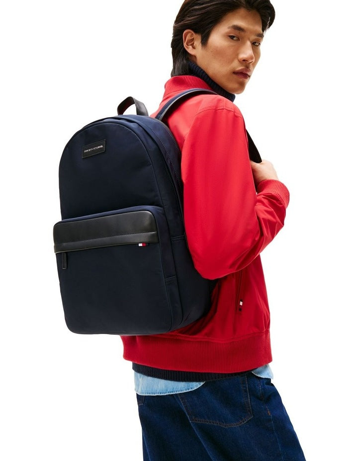Daily Nylon Logo Patch Backpack Bag in Navy