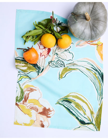 Somerset Blue 67 x 50cm Linen Cotton Tea Towel Floral Print
