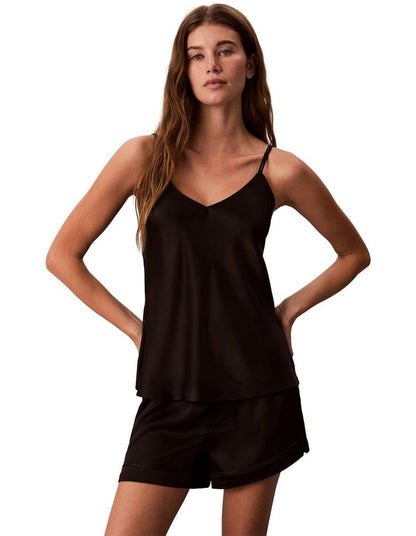 Satin Sheen Cami With Piping in Black