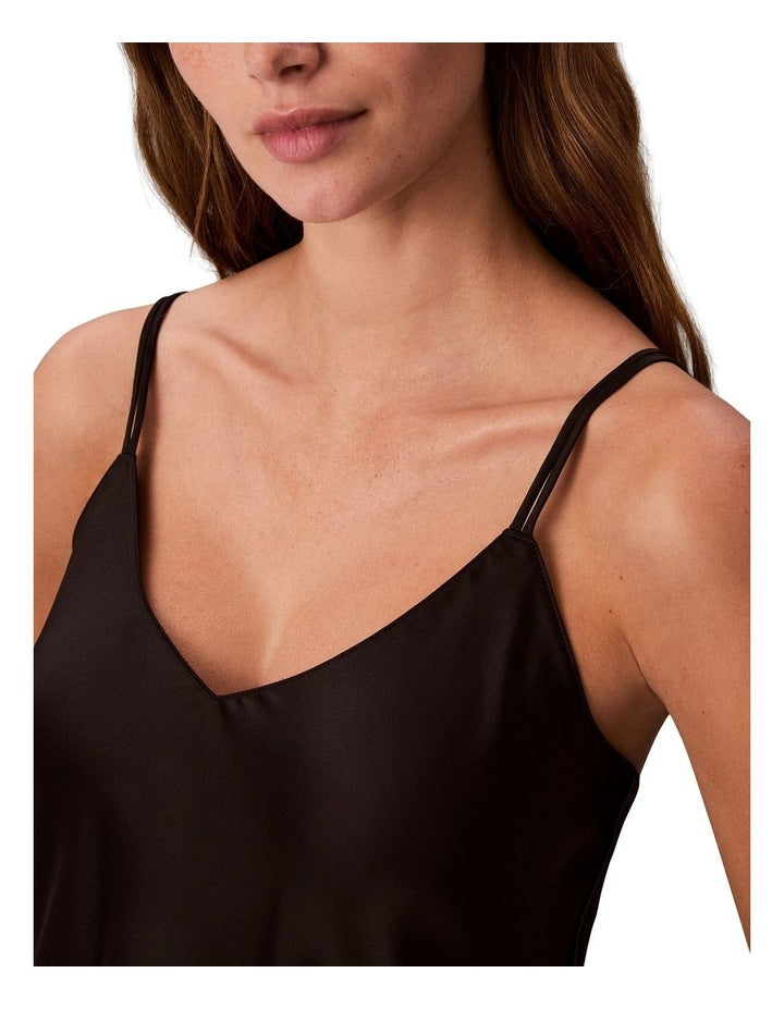 Satin Sheen Cami With Piping in Black