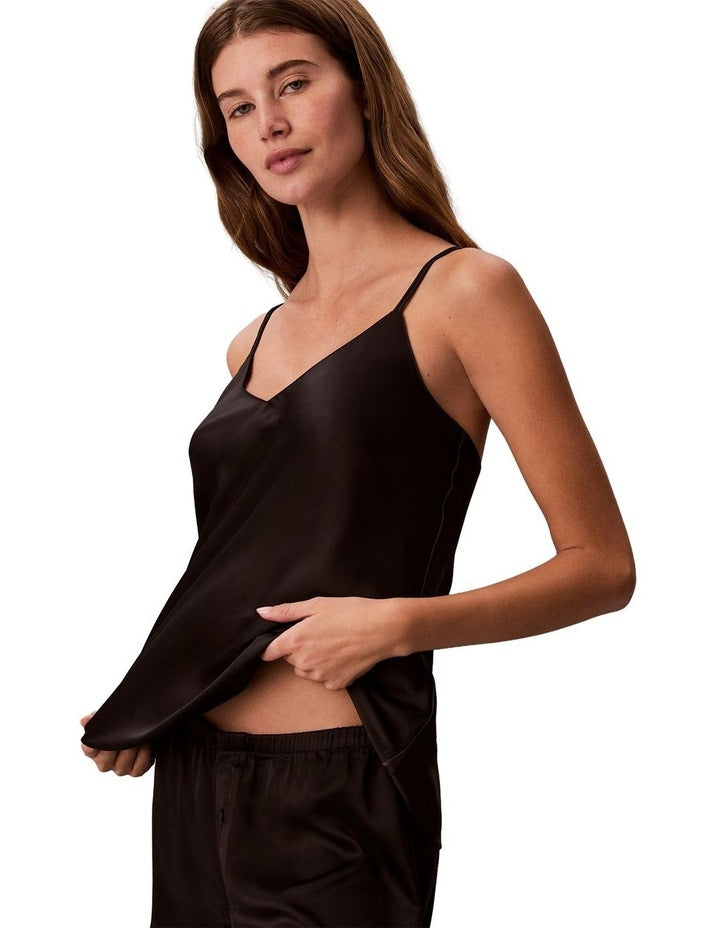 Satin Sheen Cami With Piping in Black